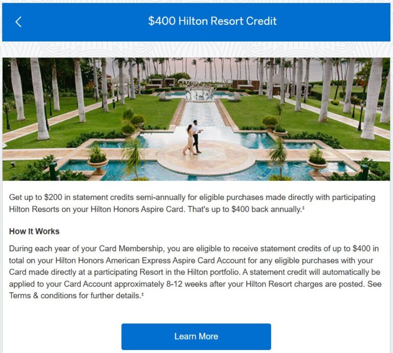 Hilton Honors American Express Aspire Card $400 Hilton Resort Credit